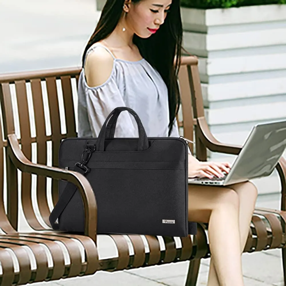 Voova Laptop Bag 17 17.3 Inch Waterproof Laptop Sleeve Case with Shoulder Straps & Handle, Computer Case Cover Slim Briefcase Compatible with 17-18” Hp Dell Asus Acer, Black