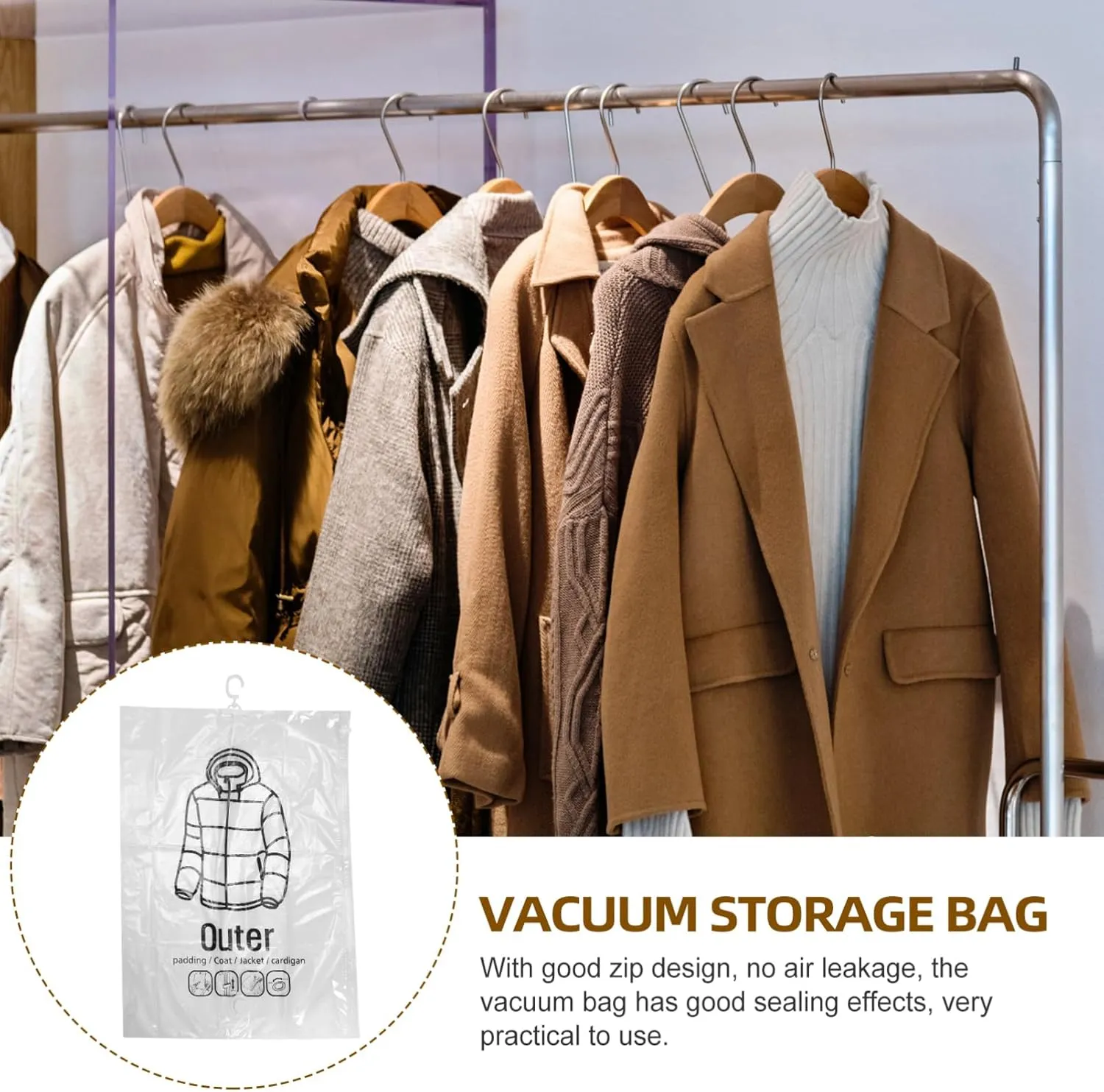 Wakauto 2pcs Travel Vacuum Storage Bag for Clothes Transparent Hanging Seal Design for Organizing Bedding and Garments Space Saving for Home and Bedroom