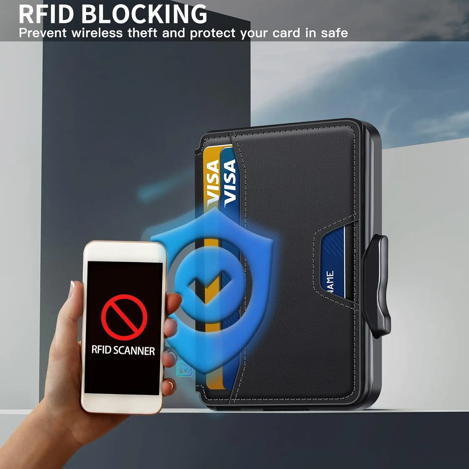 Wallet for Men, Mens Wallet Minimalist Slim Wallet, RFID Blocking Smart Pop Up Wallet with Money Clip & ID Window, Metal Compact Wallet, Aluminum Credit Card Holder Wallet