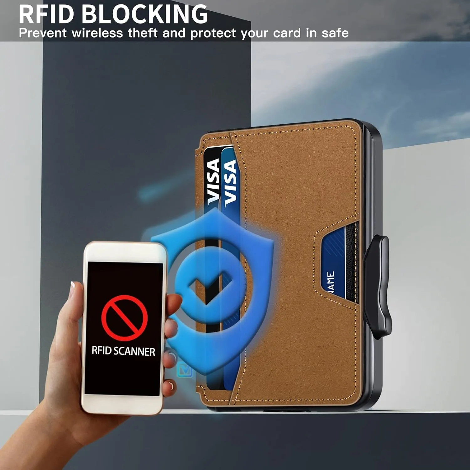 Wallet for Men, Mens Wallet Minimalist Slim Wallet, RFID Blocking Smart Pop Up Wallet with Money Clip & ID Window, Metal Compact Wallet, Aluminum Credit Card Holder Wallet
