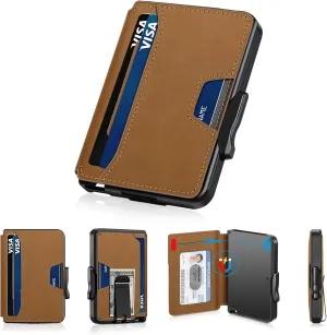 Wallet for Men, Mens Wallet Minimalist Slim Wallet, RFID Blocking Smart Pop Up Wallet with Money Clip & ID Window, Metal Compact Wallet, Aluminum Credit Card Holder Wallet