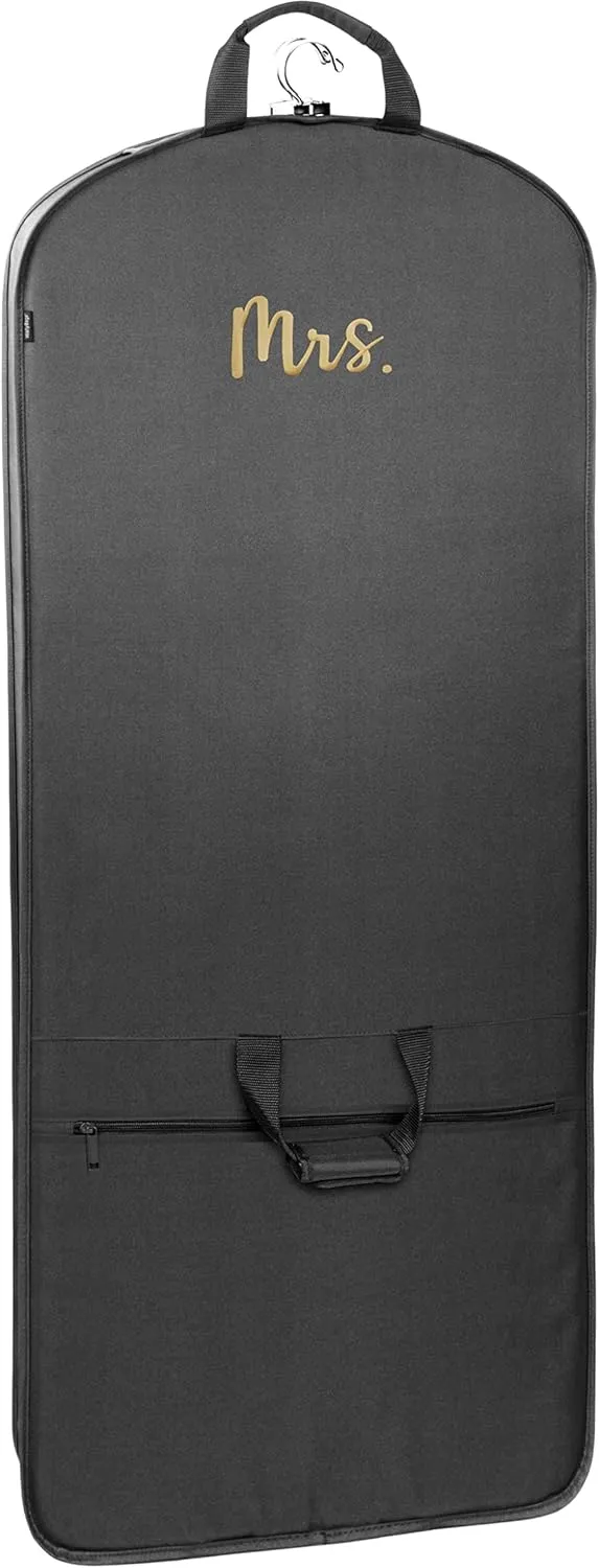 WallyBags® Garment Bag Premium Tri-Fold Travel Exterior Pocket, Black-M1 Gold, 60-Inch