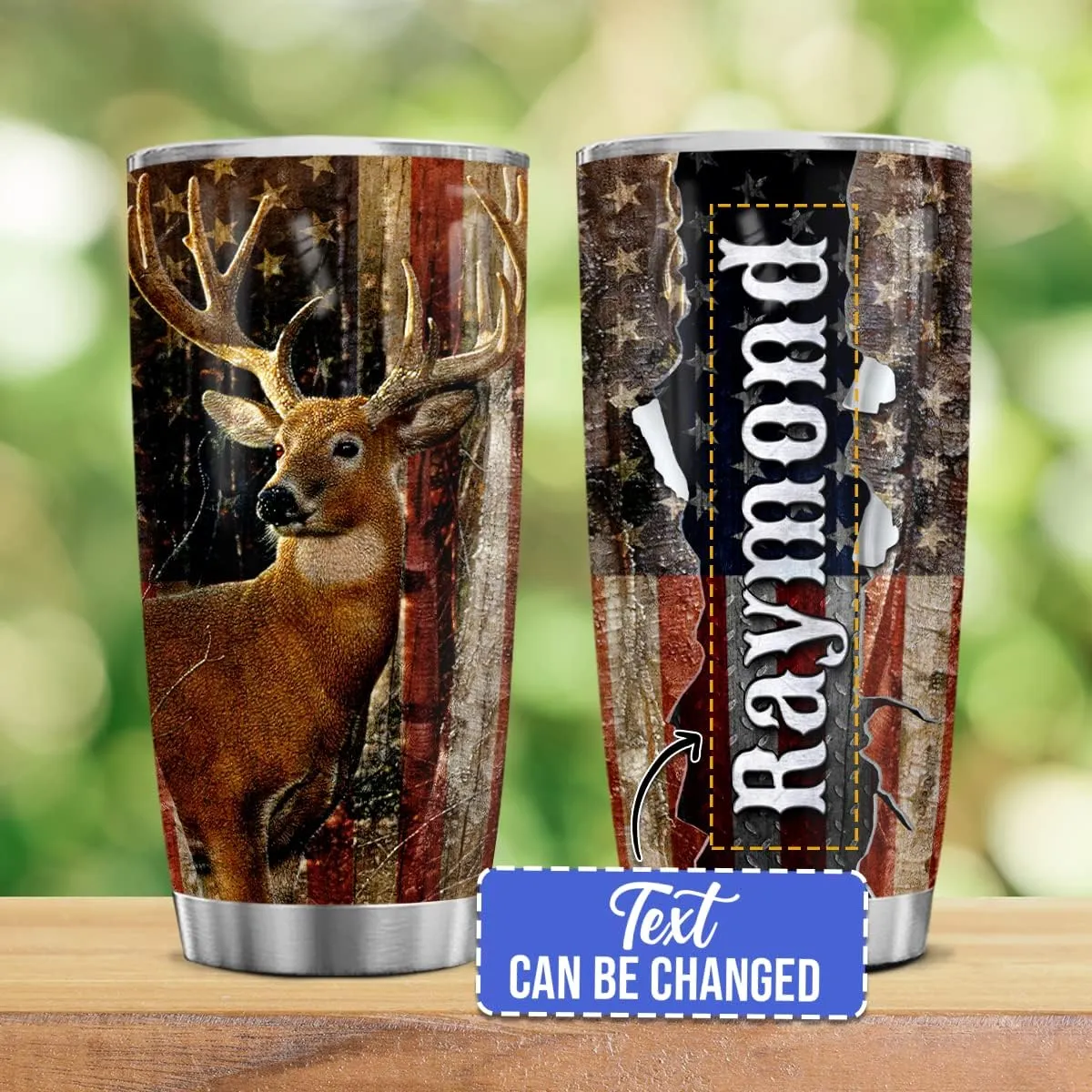 Wassmin Personalized Hunter Gifts for Men, American Flag Tumbler - 20oz & 30oz Stainless Steel Insulated Hunters Coffee Travel Mug Cup - Birthday & Father's Day Gift