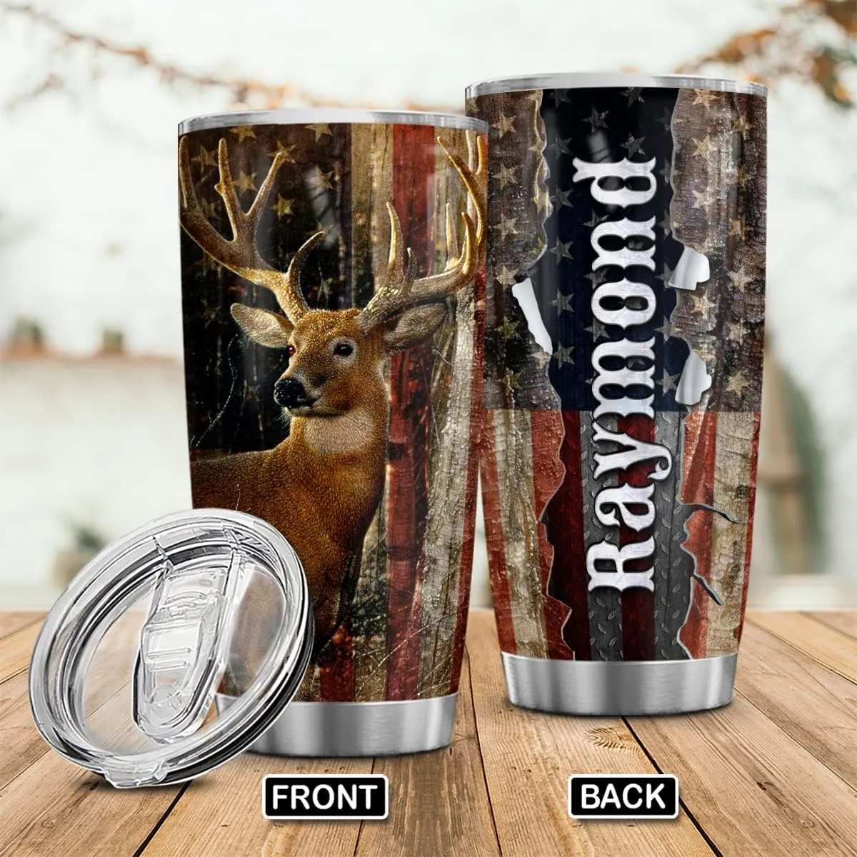Wassmin Personalized Hunter Gifts for Men, American Flag Tumbler - 20oz & 30oz Stainless Steel Insulated Hunters Coffee Travel Mug Cup - Birthday & Father's Day Gift