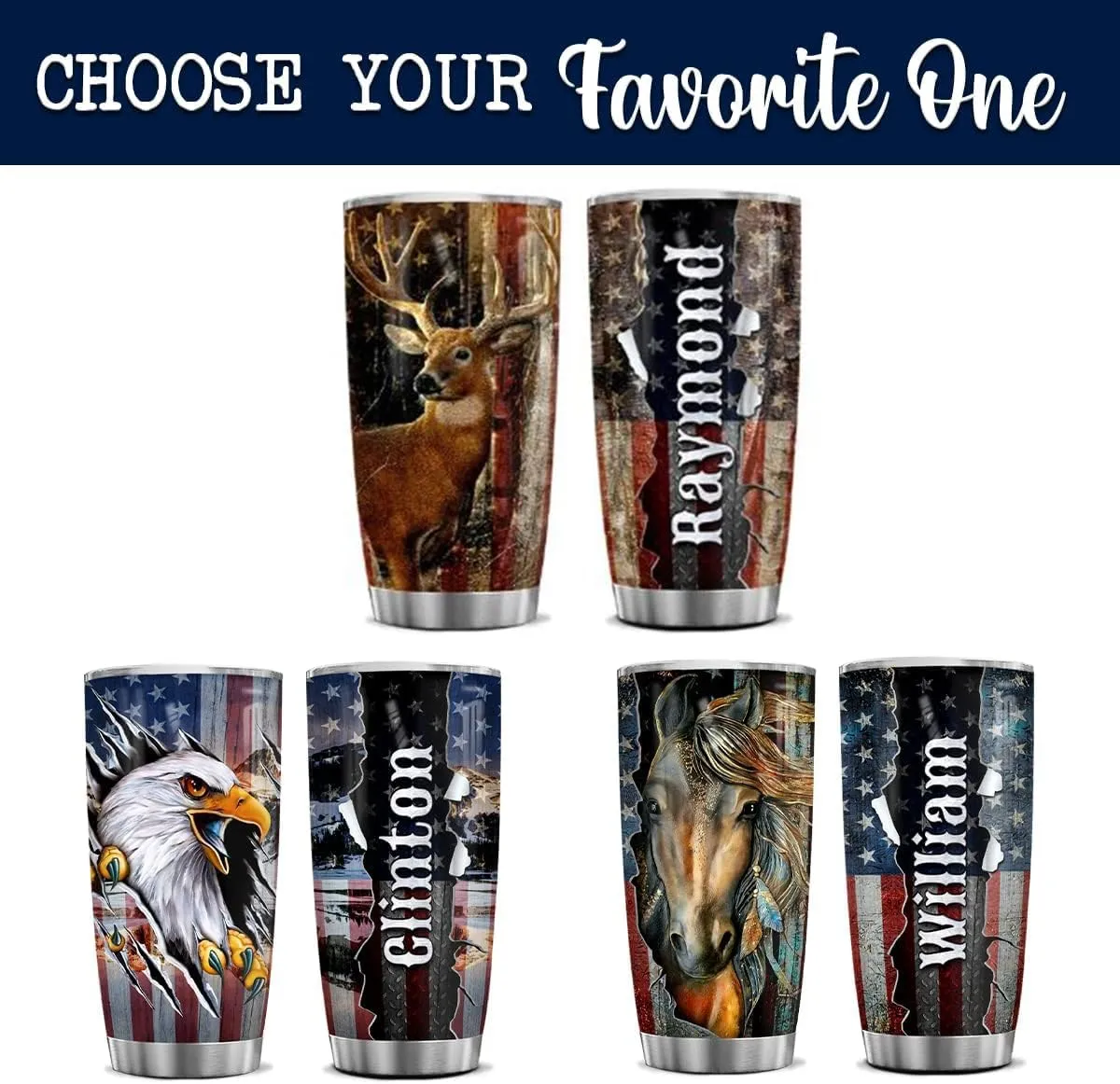 Wassmin Personalized Hunter Gifts for Men, American Flag Tumbler - 20oz & 30oz Stainless Steel Insulated Hunters Coffee Travel Mug Cup - Birthday & Father's Day Gift
