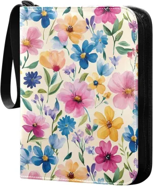 Watercolor Colorful Flowers Card Holder, Card Holder Album with 400 Card Slots in 50 Pages for Display, Storage, Portability