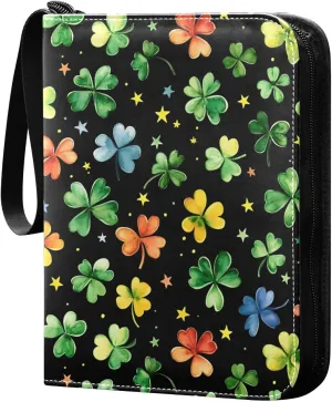Watercolor Colorful Shamrock Pattern Card Holder, Card Holder Album with 400 Card Slots in 50 Pages for Display, Storage, Portability