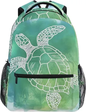Watercolor Line Sea Turtle Backpack 3rd 4th 5th Grade School Bookbag Travel Laptop Daypack Bag Purse for Boys Girls Teens