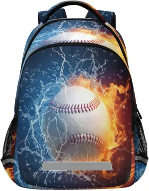 Waterproof Backpack with Baseball Water Fire Design - Lightweight Ergonomic Daypack for Commute, Travel（174）