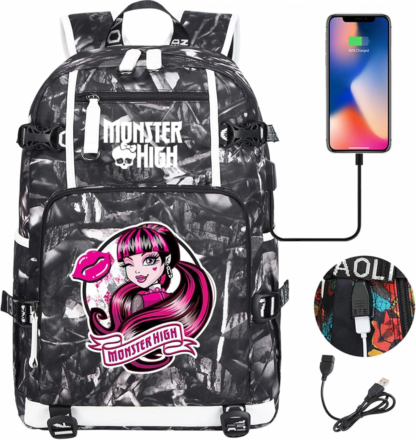 Wear Resistant Backpack with USB Charging Port Lightweight Bookbag Multifunction Laptop Bagpack Classic Knapsack