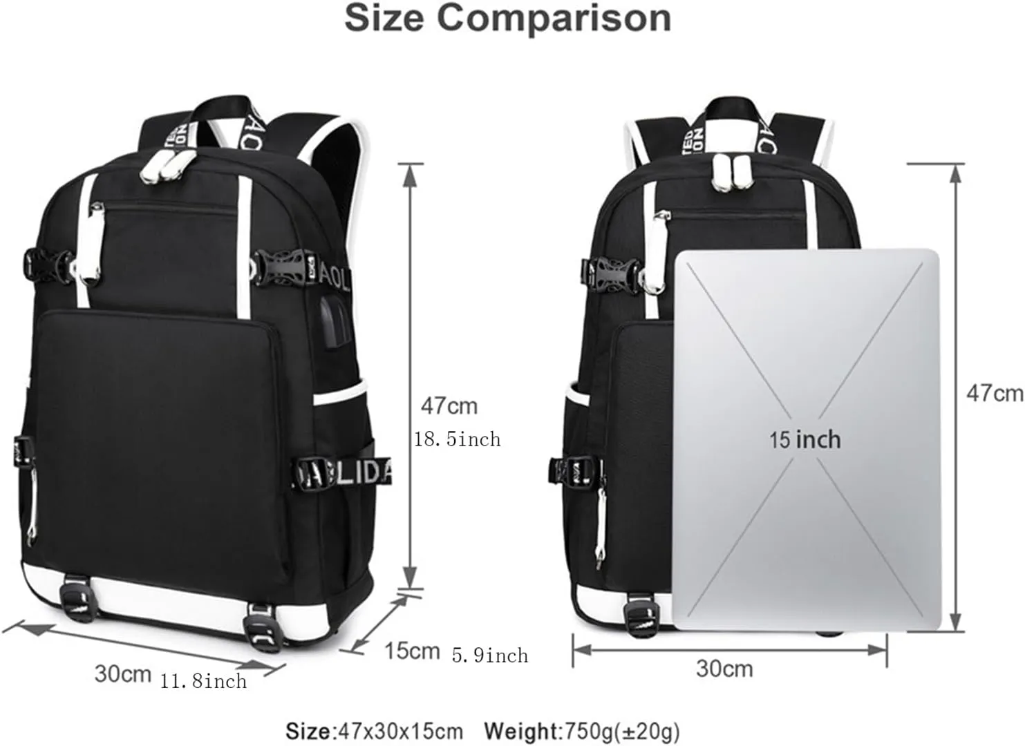 Wear Resistant Backpack with USB Charging Port Lightweight Bookbag Multifunction Laptop Bagpack Classic Knapsack