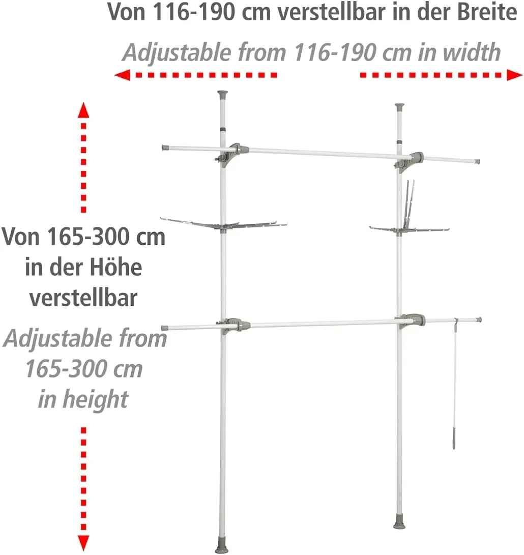 WENKO "Hercules Flex Telescopic Adjustable Clothing Rack System with 2 Hanging Rails, Walk-in Closet Organizer, Garment Rack, White, 45.7-74.8 x 65.0-118.1 x 14.2 in