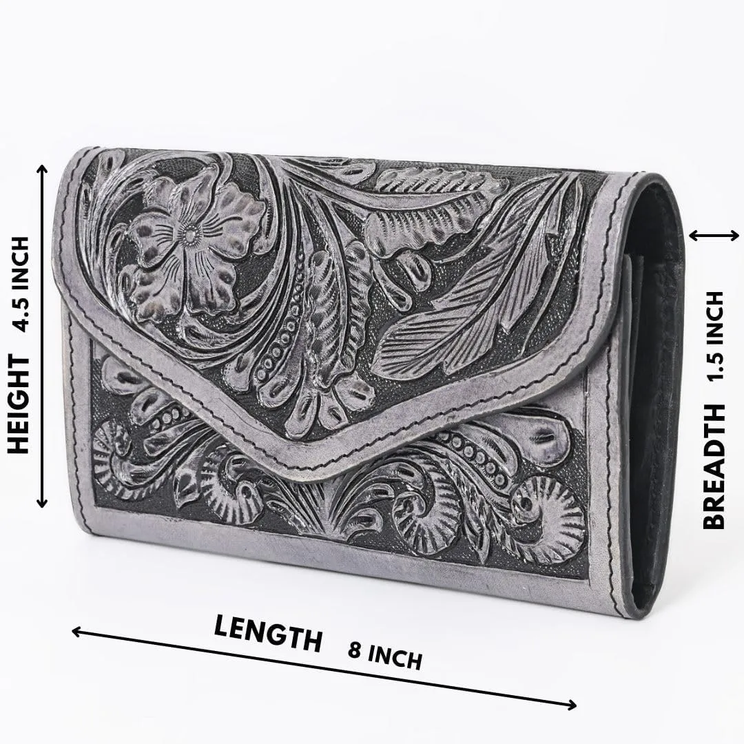 Western Broncy Beby Handmade Bifold Wallet Cowgirl Western Fashion Women's Wallet Handmade Genuine Cowhide Tooled Leather Floral and Leafy Design Hand Carving Mutiple Crad Slots