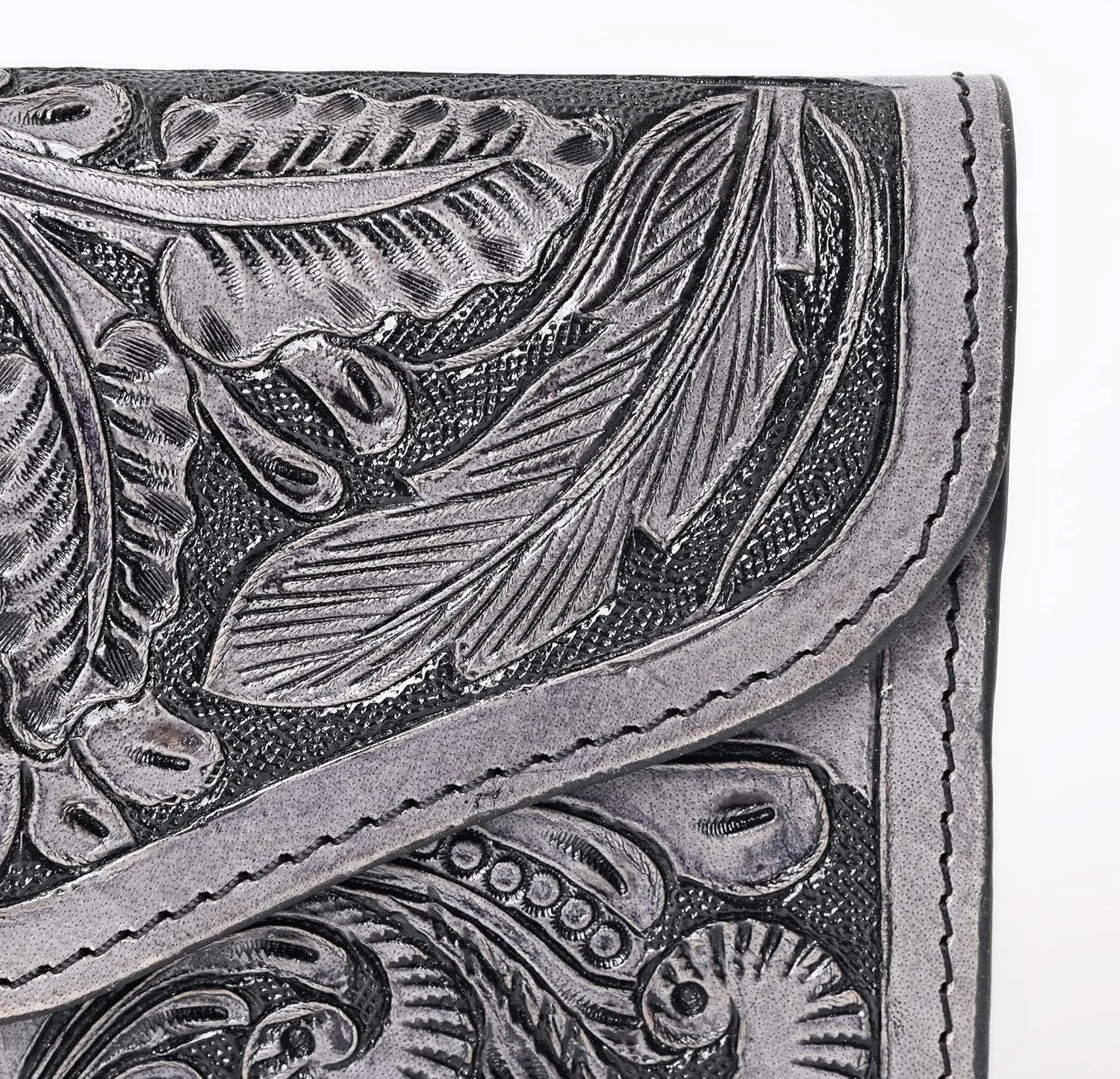 Western Broncy Beby Handmade Bifold Wallet Cowgirl Western Fashion Women's Wallet Handmade Genuine Cowhide Tooled Leather Floral and Leafy Design Hand Carving Mutiple Crad Slots