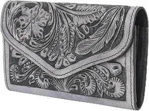 Western Broncy Beby Handmade Bifold Wallet Cowgirl Western Fashion Women's Wallet Handmade Genuine Cowhide Tooled Leather Floral and Leafy Design Hand Carving Mutiple Crad Slots