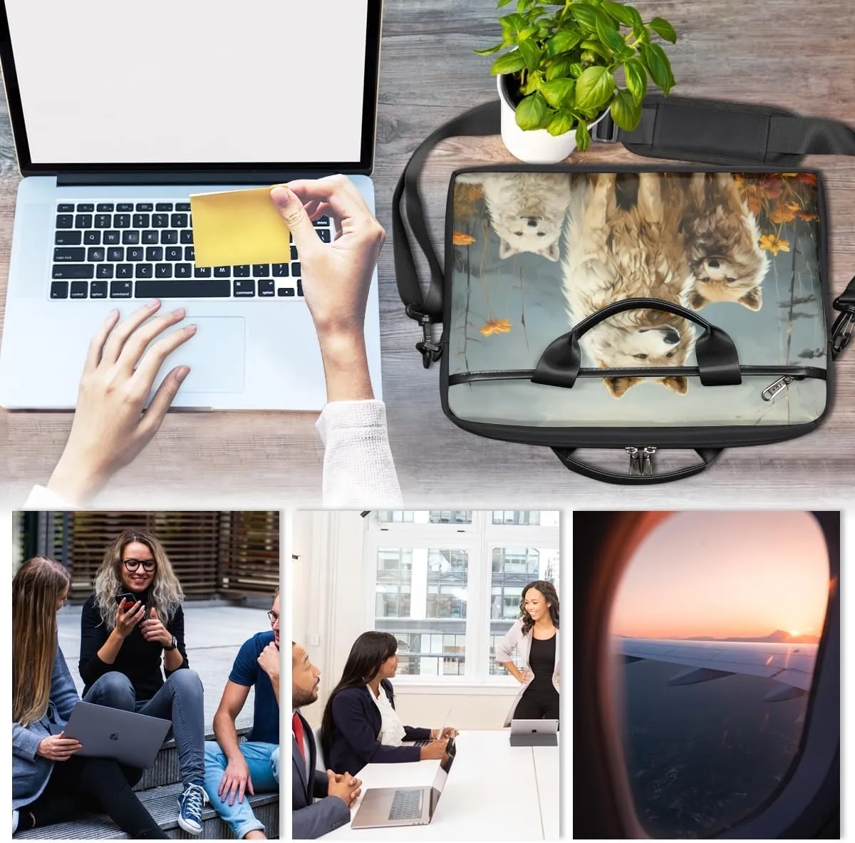 White Town Laptop Bag for Men Women 13-15 Inch Case Bags Sleeve Shoulder with Anti Slip Removable The Pad Straps