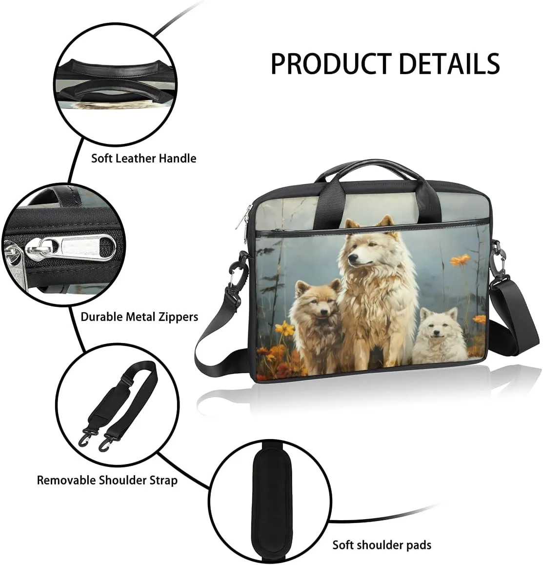 White Town Laptop Bag for Men Women 13-15 Inch Case Bags Sleeve Shoulder with Anti Slip Removable The Pad Straps