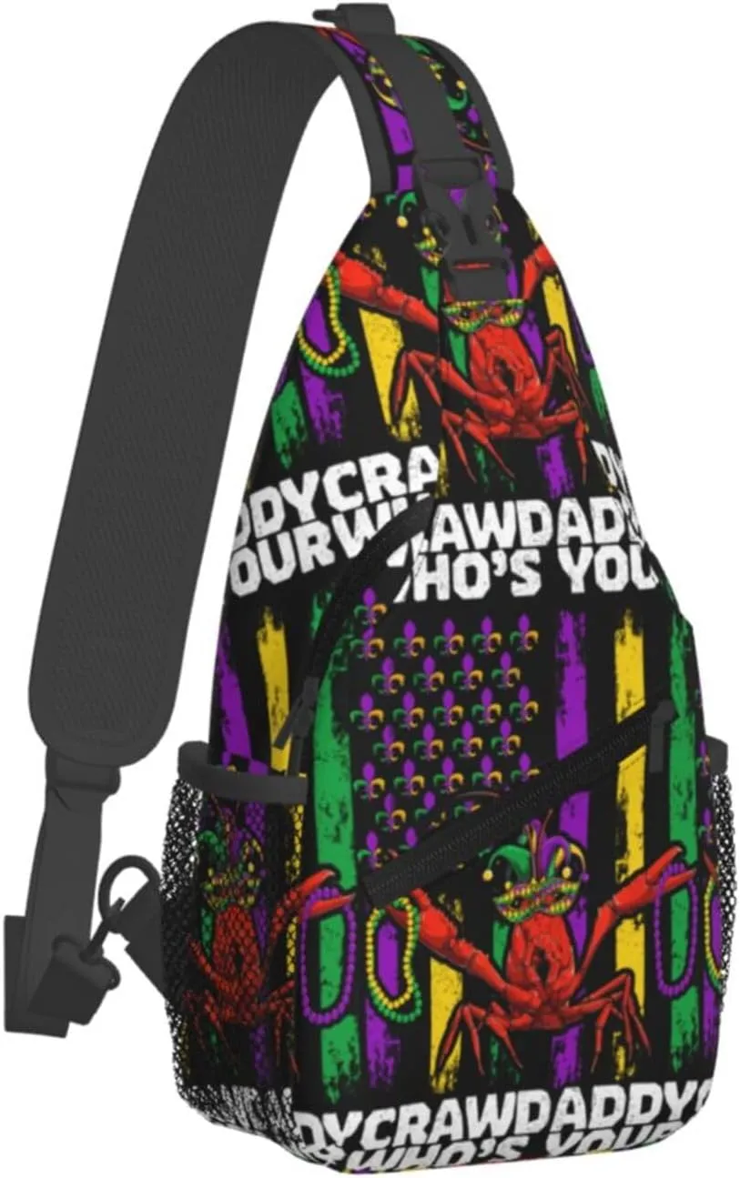 Who's Your Crawdaddy Mardi Gras Mask Beads Crawfish Sling Bag Crossbody Bag Chest Bags Travel Shoulder Backpack