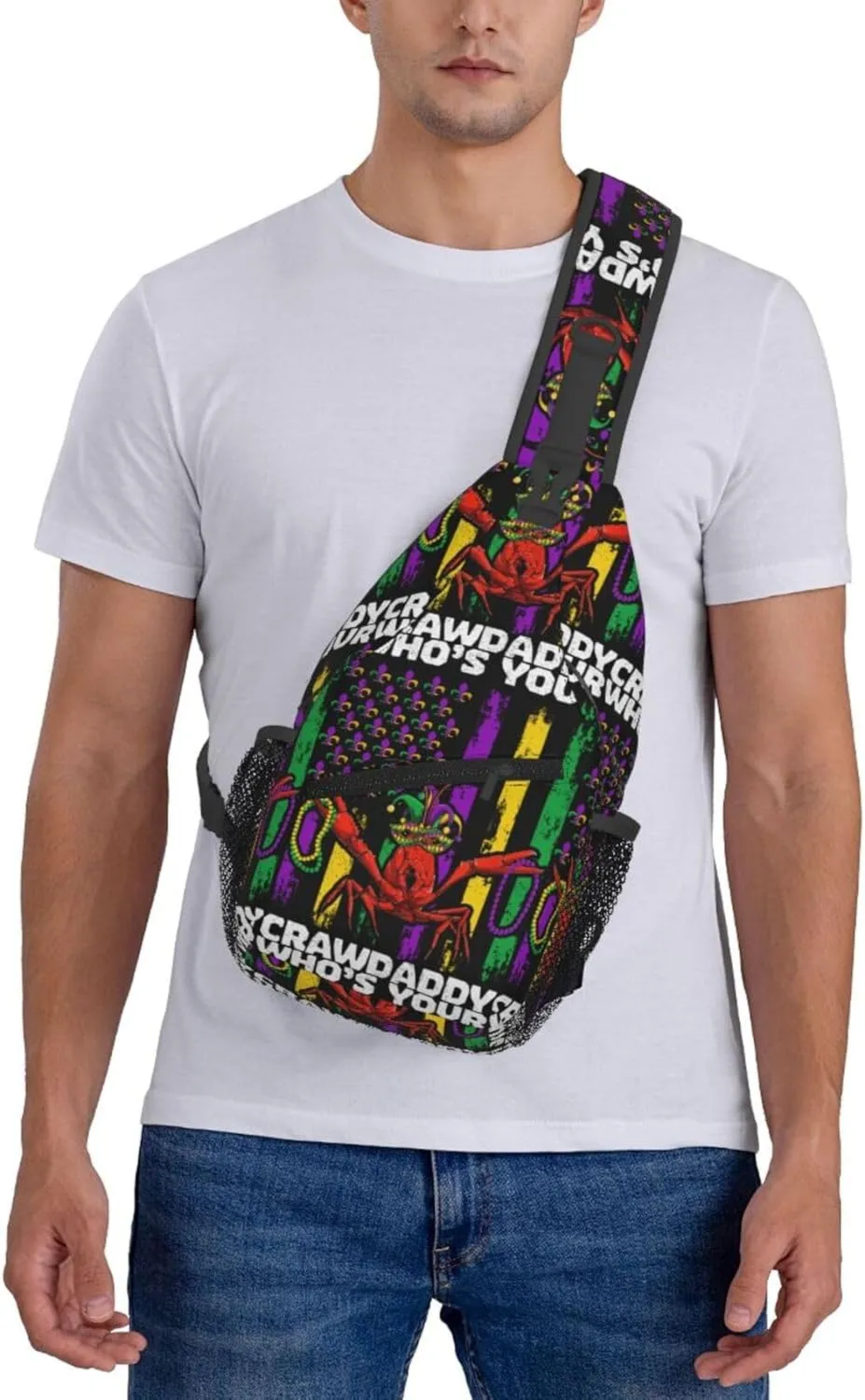 Who's Your Crawdaddy Mardi Gras Mask Beads Crawfish Sling Bag Crossbody Bag Chest Bags Travel Shoulder Backpack