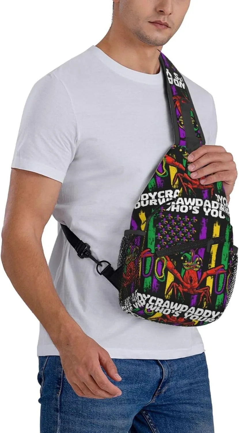 Who's Your Crawdaddy Mardi Gras Mask Beads Crawfish Sling Bag Crossbody Bag Chest Bags Travel Shoulder Backpack