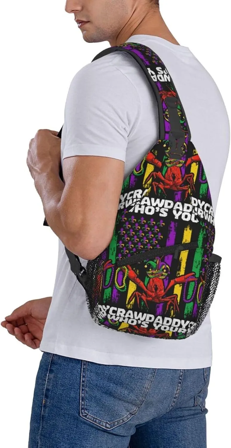 Who's Your Crawdaddy Mardi Gras Mask Beads Crawfish Sling Bag Crossbody Bag Chest Bags Travel Shoulder Backpack
