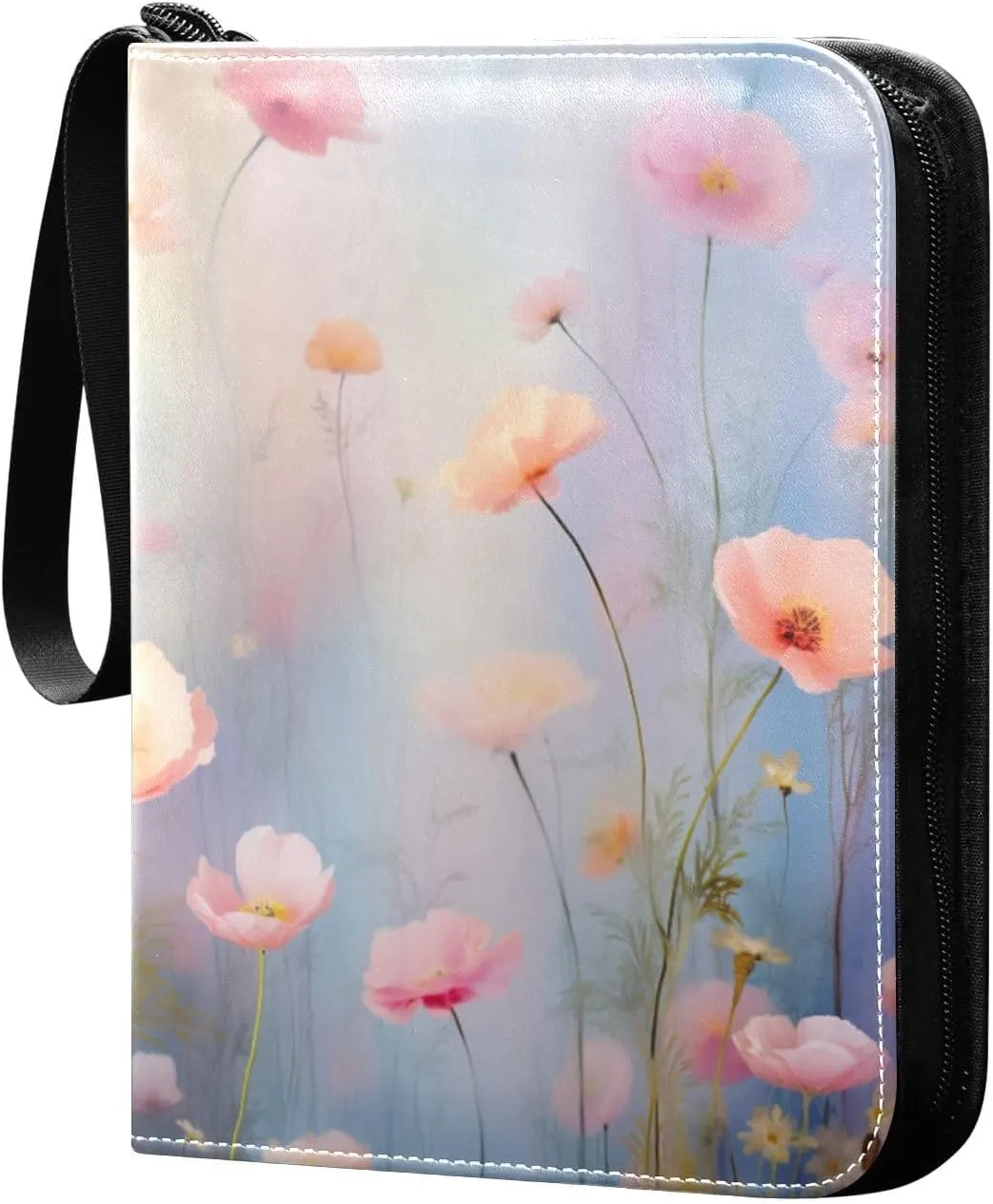 Wildflowers Painting Card Binder 4-Pockets, 400 Pockets Card Holder with 50 Removable Sleeves, Trading Card Collector Zipper Album Holder, Collector Album