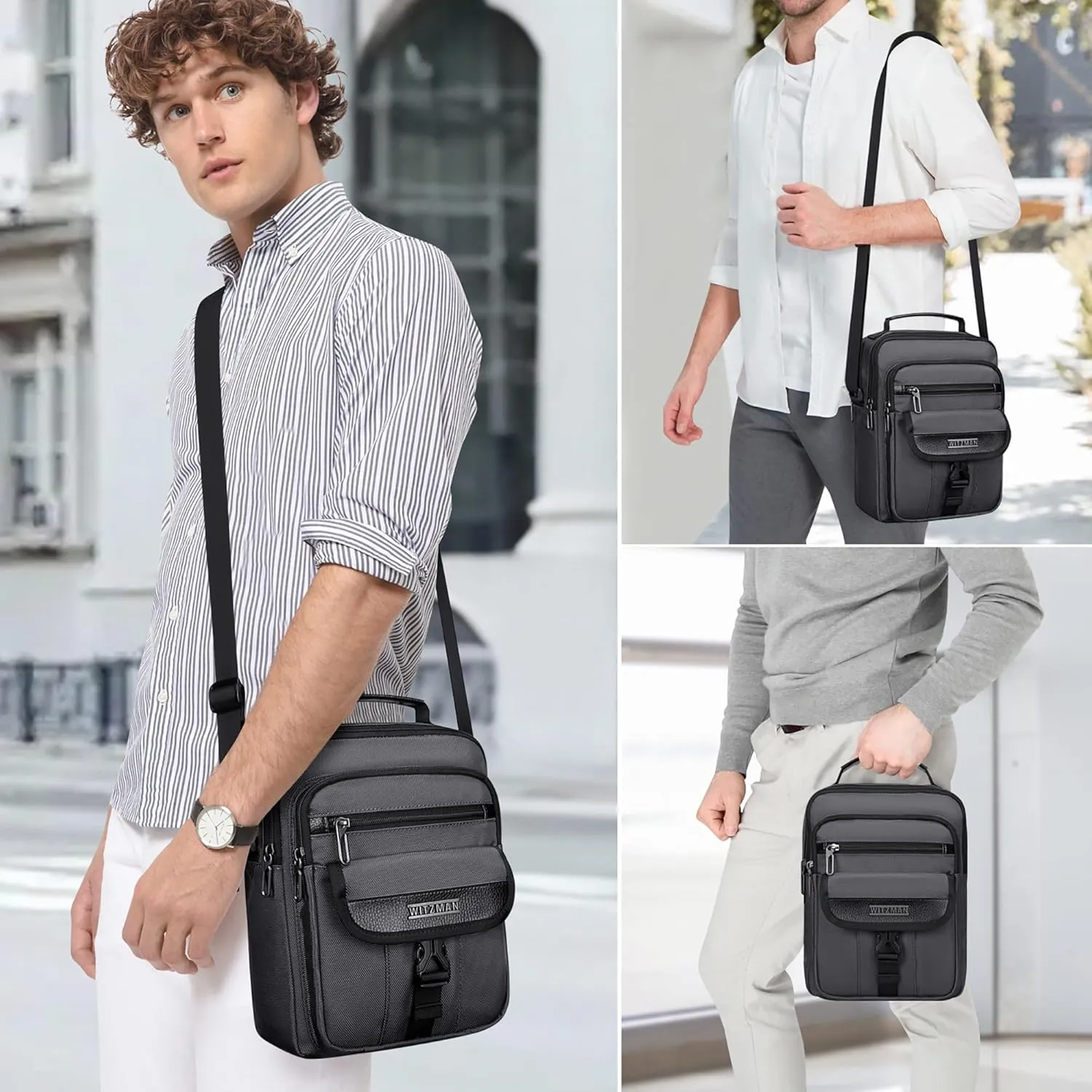WITZMAN Crossbody Bags for Men Travel Shoulder Bag Lightweight Man Purse Small Casual Messenger Bag for Work Traveling