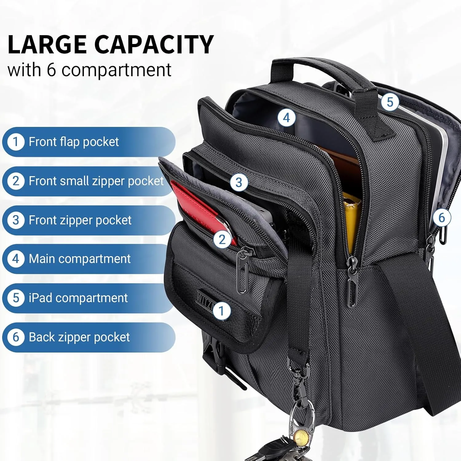 WITZMAN Crossbody Bags for Men Travel Shoulder Bag Lightweight Man Purse Small Casual Messenger Bag for Work Traveling
