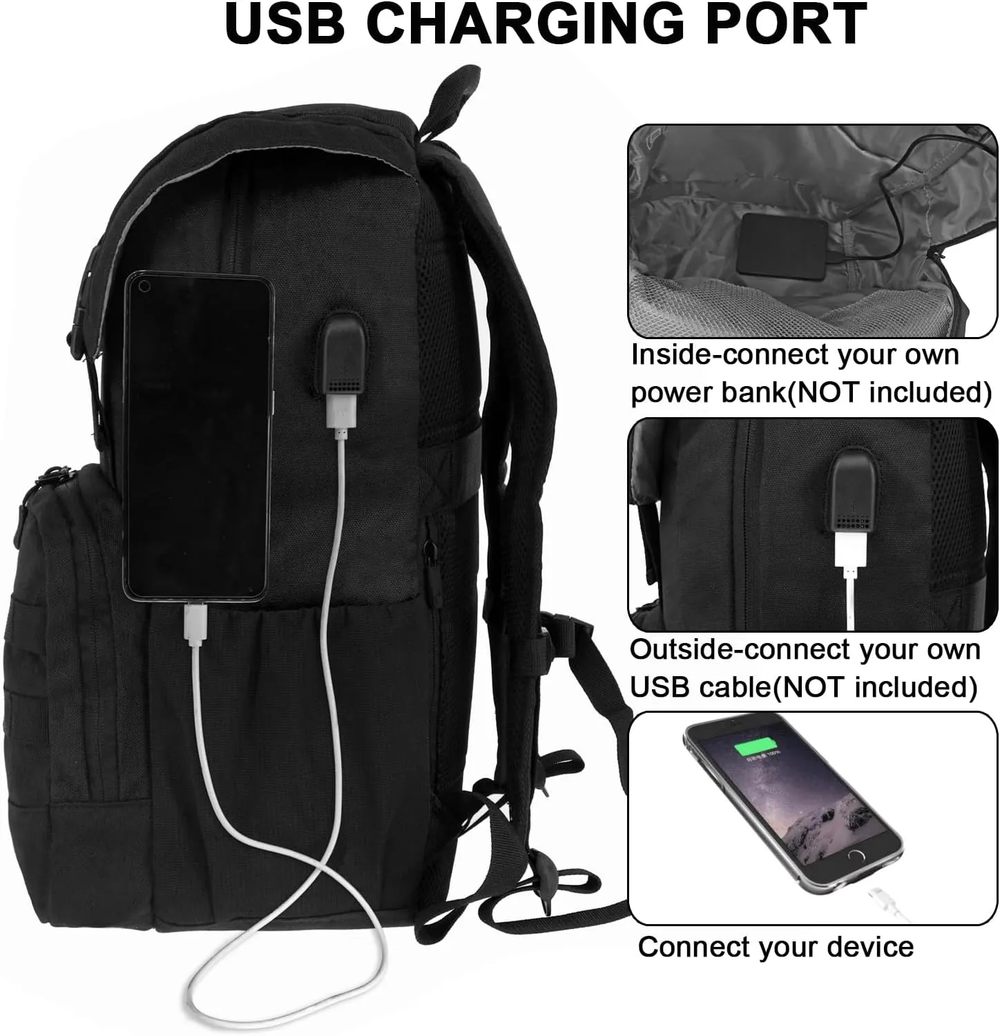WOLT Laptop Backpack with USB Charging Port Fits Up to 17 Inch Laptop, College Backpack for Men Women, Computer Business Bookbag, Black