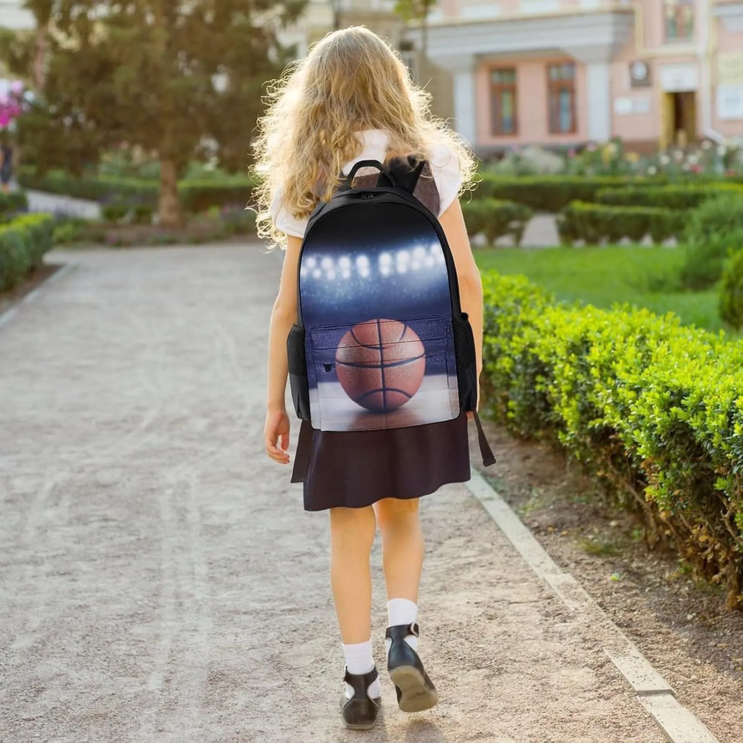Women Men Polyester 3D Sport Basketball Casual Daypack Large Capacity Bookbag With Side Pockets for Sports Picnic Walking Cycling