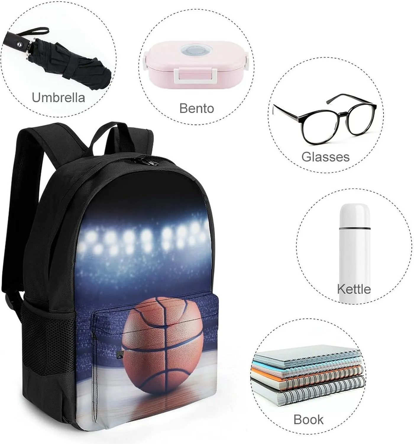 Women Men Polyester 3D Sport Basketball Casual Daypack Large Capacity Bookbag With Side Pockets for Sports Picnic Walking Cycling