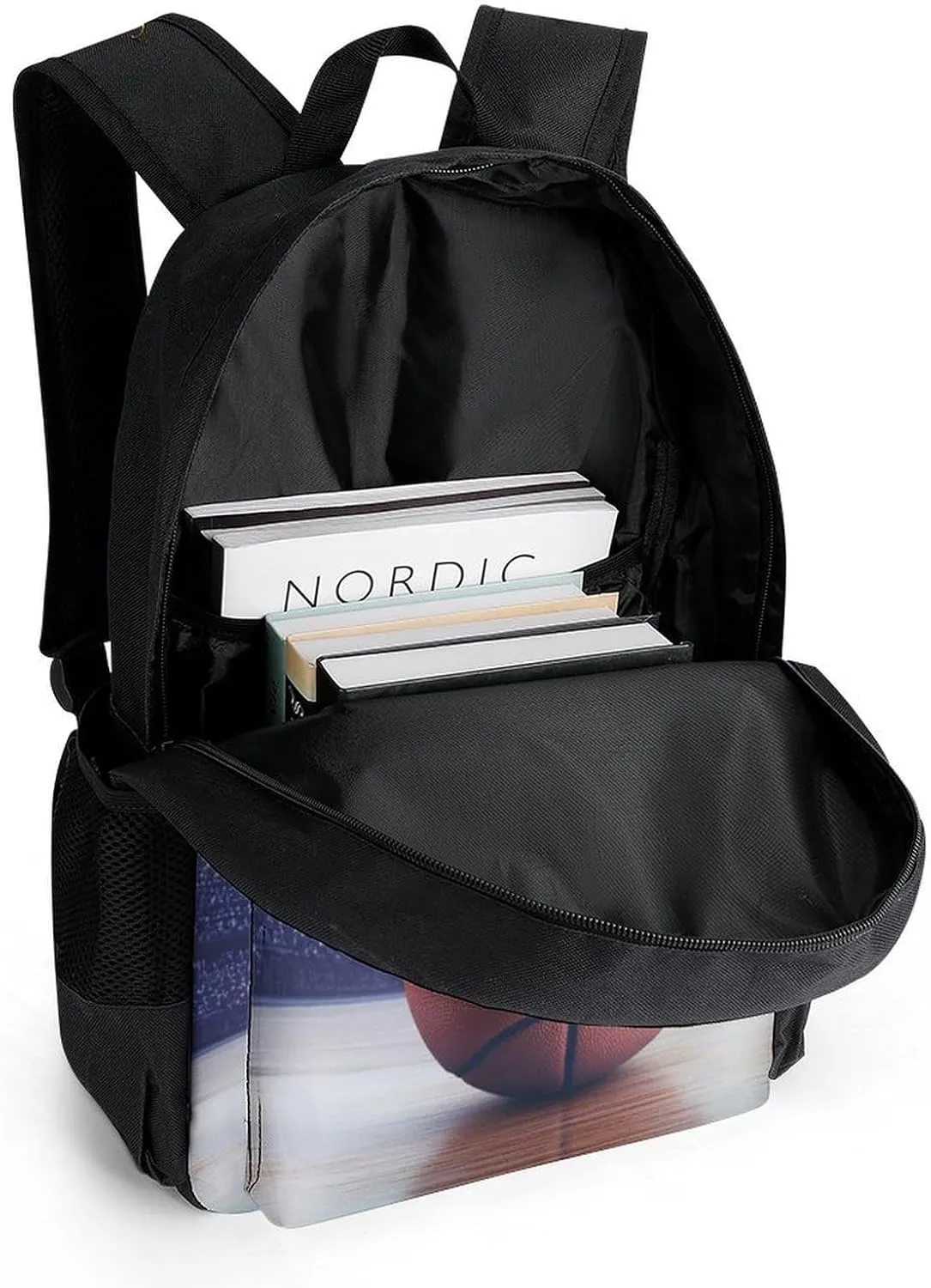 Women Men Polyester 3D Sport Basketball Casual Daypack Large Capacity Bookbag With Side Pockets for Sports Picnic Walking Cycling