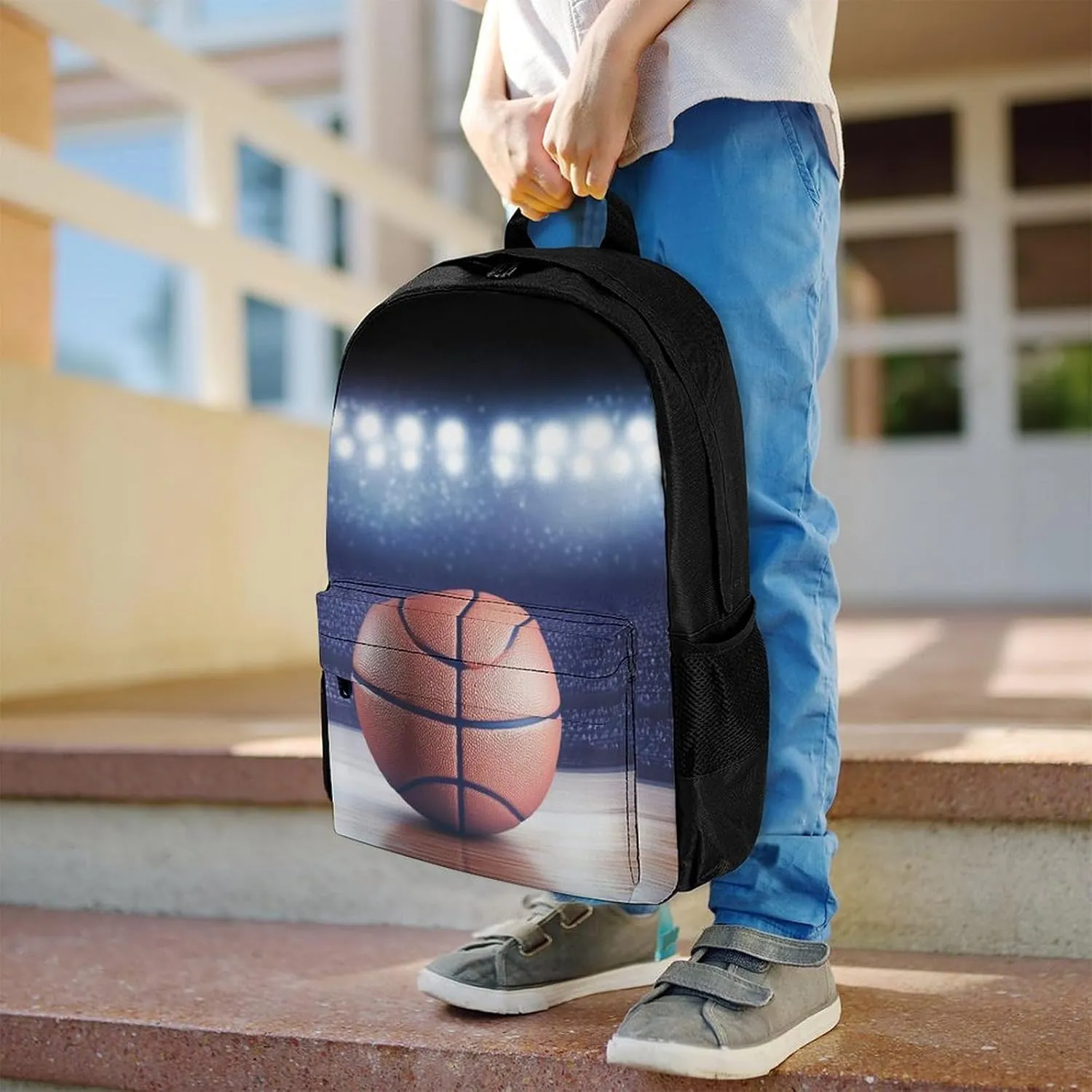 Women Men Polyester 3D Sport Basketball Casual Daypack Large Capacity Bookbag With Side Pockets for Sports Picnic Walking Cycling