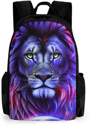 Women Men Polyester Cool Lion In The Universe Surreal Style Art Casual Daypack Large Capacity Bookbag With Side Pockets for Sports Picnic Walking Cycling