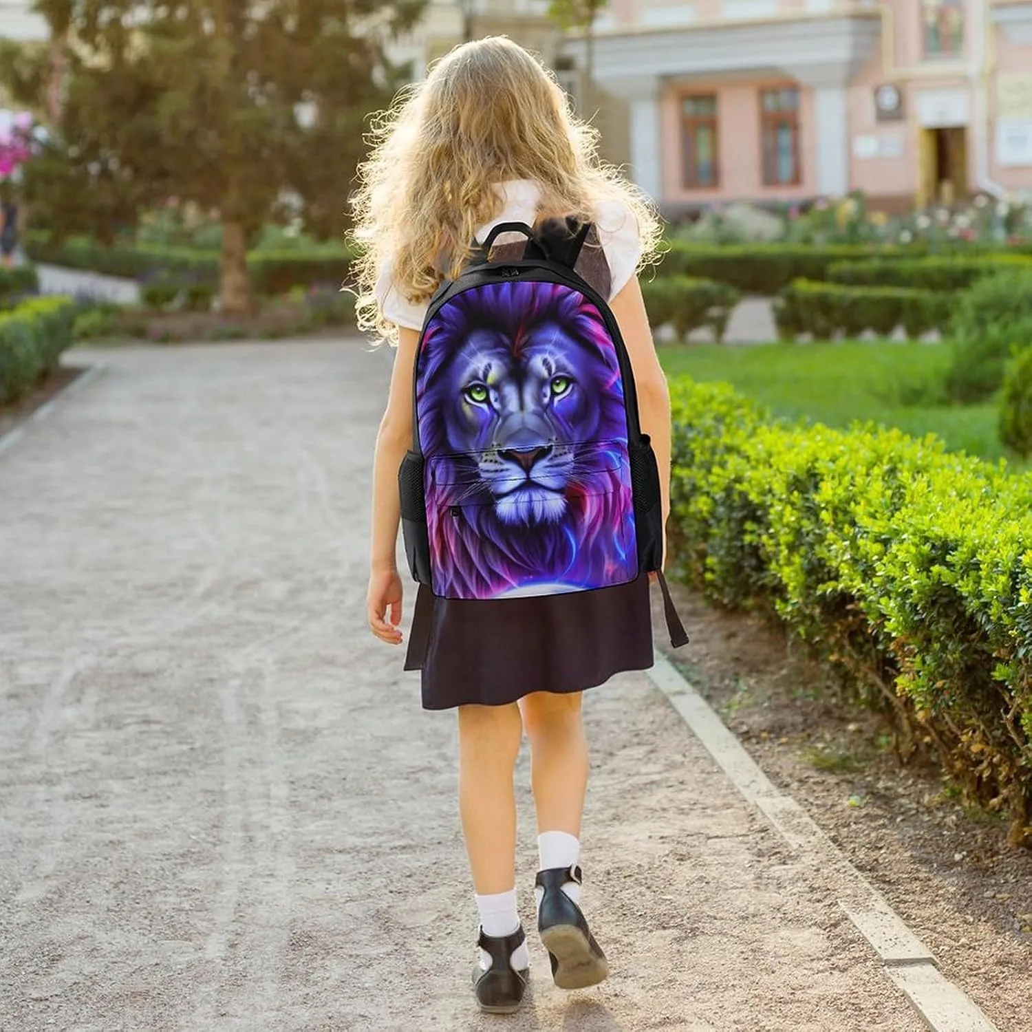 Women Men Polyester Cool Lion In The Universe Surreal Style Art Casual Daypack Large Capacity Bookbag With Side Pockets for Sports Picnic Walking Cycling