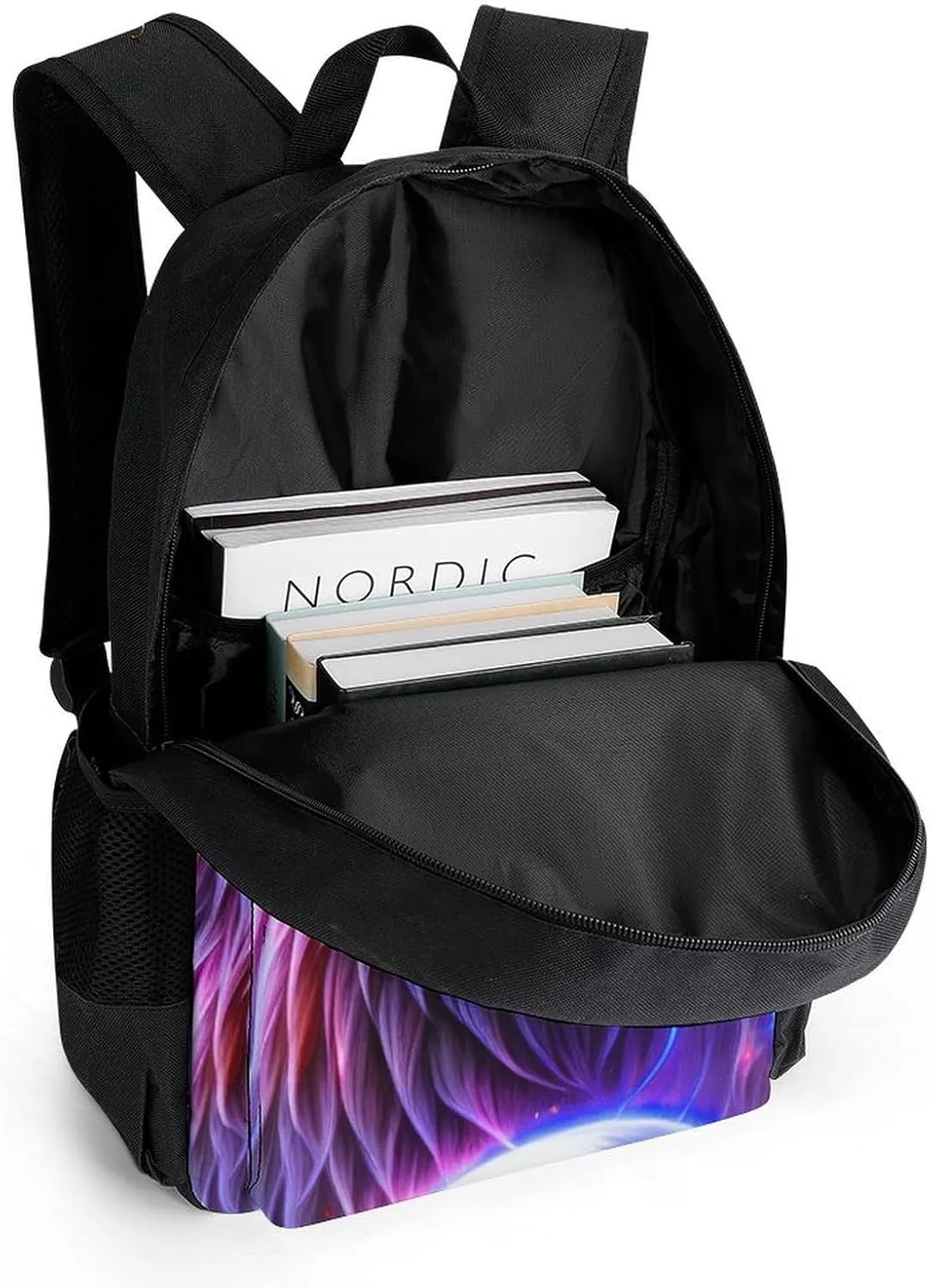 Women Men Polyester Cool Lion In The Universe Surreal Style Art Casual Daypack Large Capacity Bookbag With Side Pockets for Sports Picnic Walking Cycling