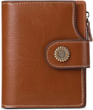 Women Small Bifold Wallets Genuine Leather RFID Blocking Purse with ID Window Zipper Card Holder Organizer Flap Bag