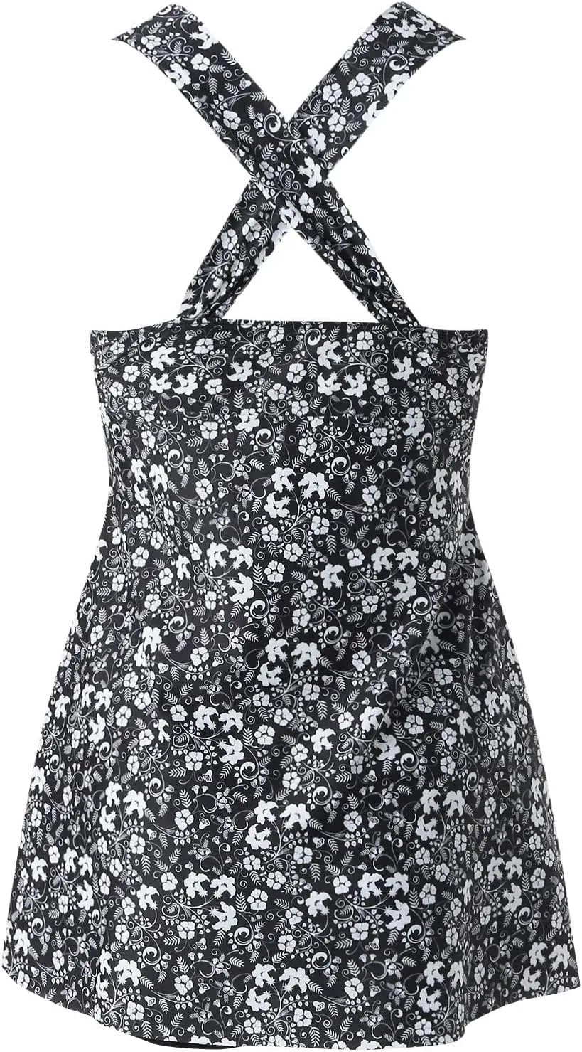 Women's 2 Piece Back Cross Bathing Suits Flowy Swimdress Tank Top with Boyshorts Tankini Sets Tummy Control Swimwear