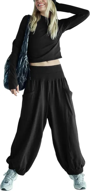 Womens Lounge Sets Long Sleeve Cropped Tops Wide Leg Sweatpants Tracksuit with Pockets Two Pieces Outfits