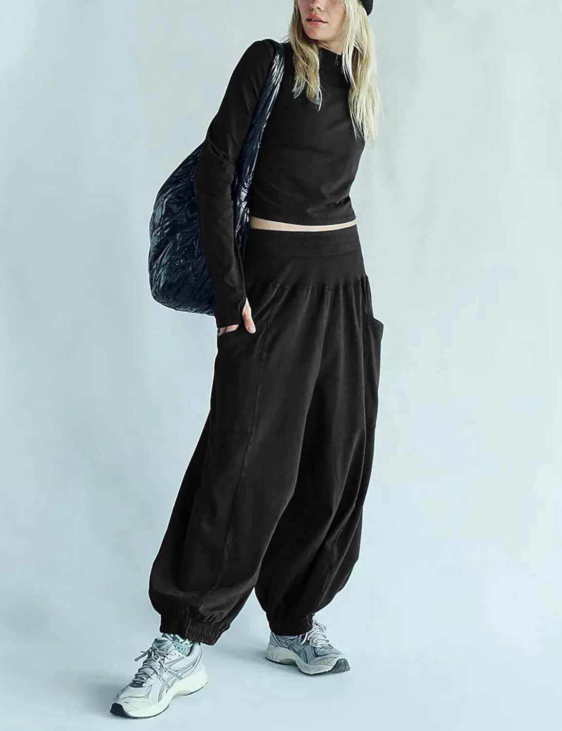 Womens Lounge Sets Long Sleeve Cropped Tops Wide Leg Sweatpants Tracksuit with Pockets Two Pieces Outfits