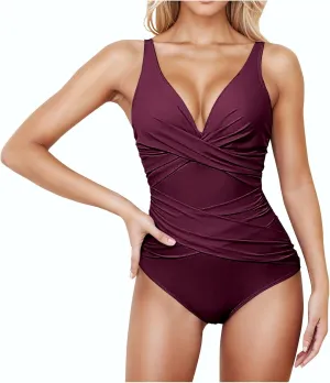 Women's One Piece Swimsuit 2025 Tummy Control Bathing Suits Criss Cross Full Coverage Swimsuits Beach Outfits