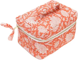 Women’s Quilted Makeup Bag with Handle, Large Capacity Cosmetic Bags, Beauty Essentials & Travel Storage Bag For Womens & Girls (Orange)