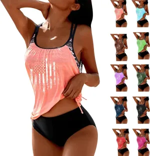 Womens Tankini Bathing Suits T-Back Top with Shorts Two Piece Tankini Swimsuit Summer Ruched Padded Modest Swimsuits