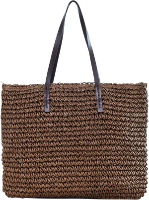 Women's Tote Large Beach Paper Woven Shoulder Bag Ldeal for Outdoor Storage Beach Laidss Back Storage 3oz Travel Bottles for Toiletries (Coffee, One Size)