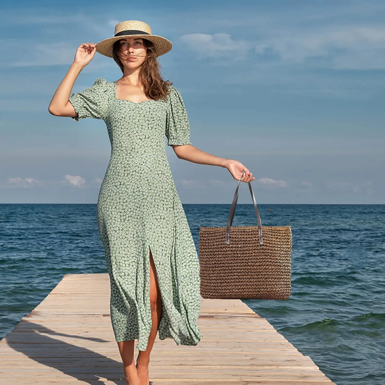 Women's Tote Large Beach Paper Woven Shoulder Bag Ldeal for Outdoor Storage Beach Laidss Back Storage 3oz Travel Bottles for Toiletries (Coffee, One Size)
