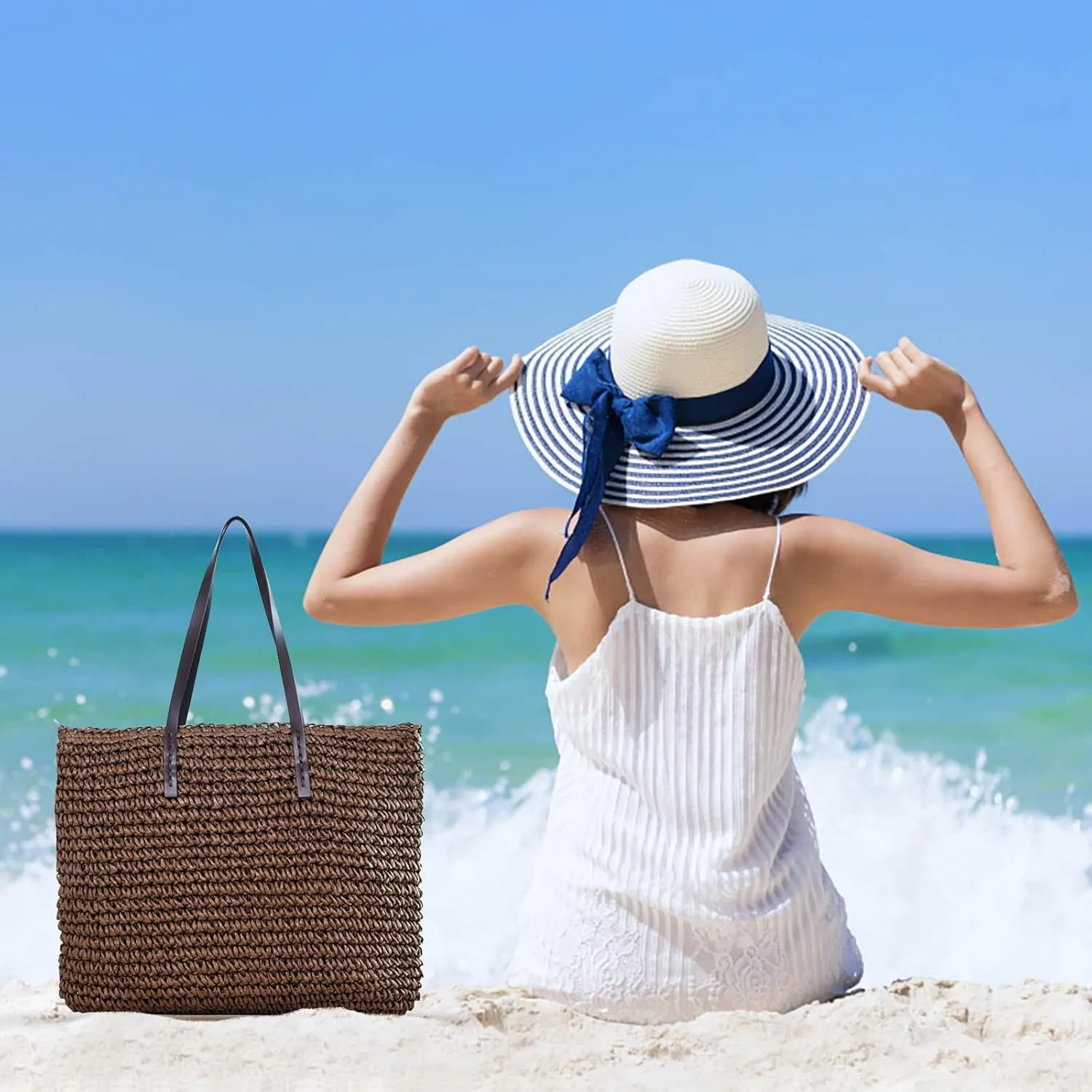 Women's Tote Large Beach Paper Woven Shoulder Bag Ldeal for Outdoor Storage Beach Laidss Back Storage 3oz Travel Bottles for Toiletries (Coffee, One Size)