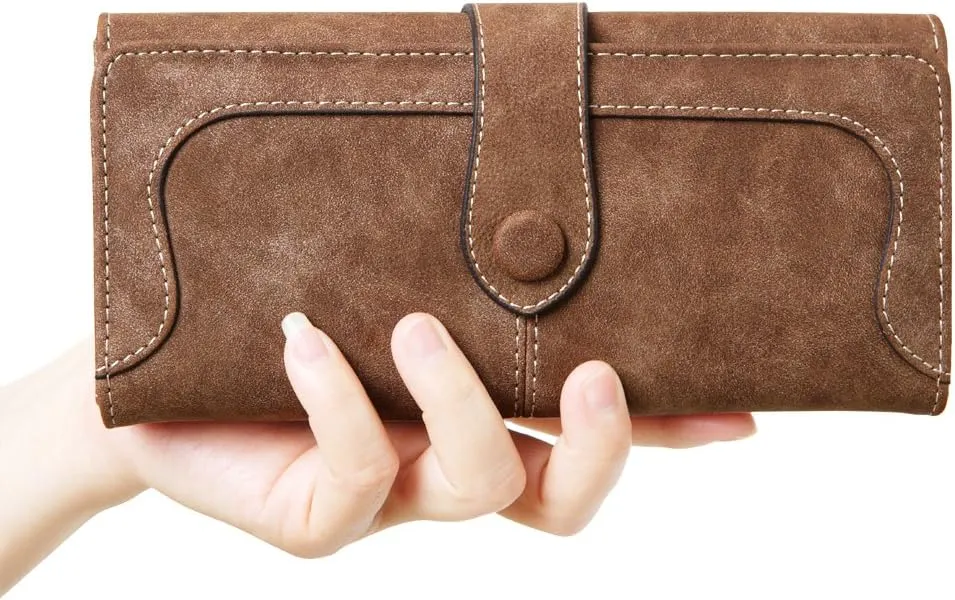 Women's Vegan Leather 17 Card Slots Card Holder Long Big Bifold Wallet