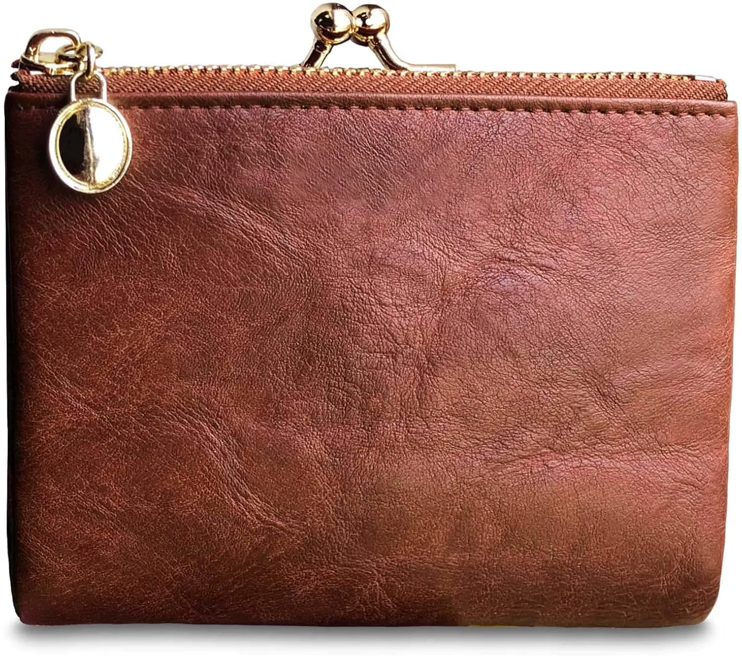 Womens Wallet Small Bifold Rfid Ladies Mini Vintage Coin Purse With Zipper and Kiss Lock (Brown)