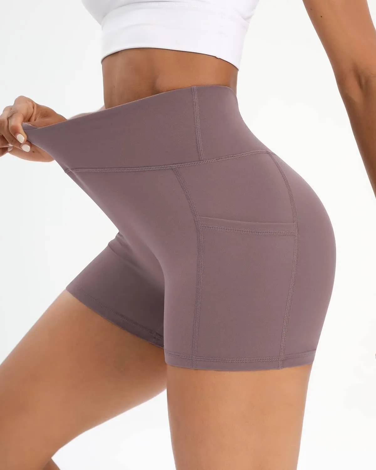 Workout Shorts for Women 2 Pcs Pack Cross Waist Active Gym Spandex Stretchy Yoga Compression with Side Pockets