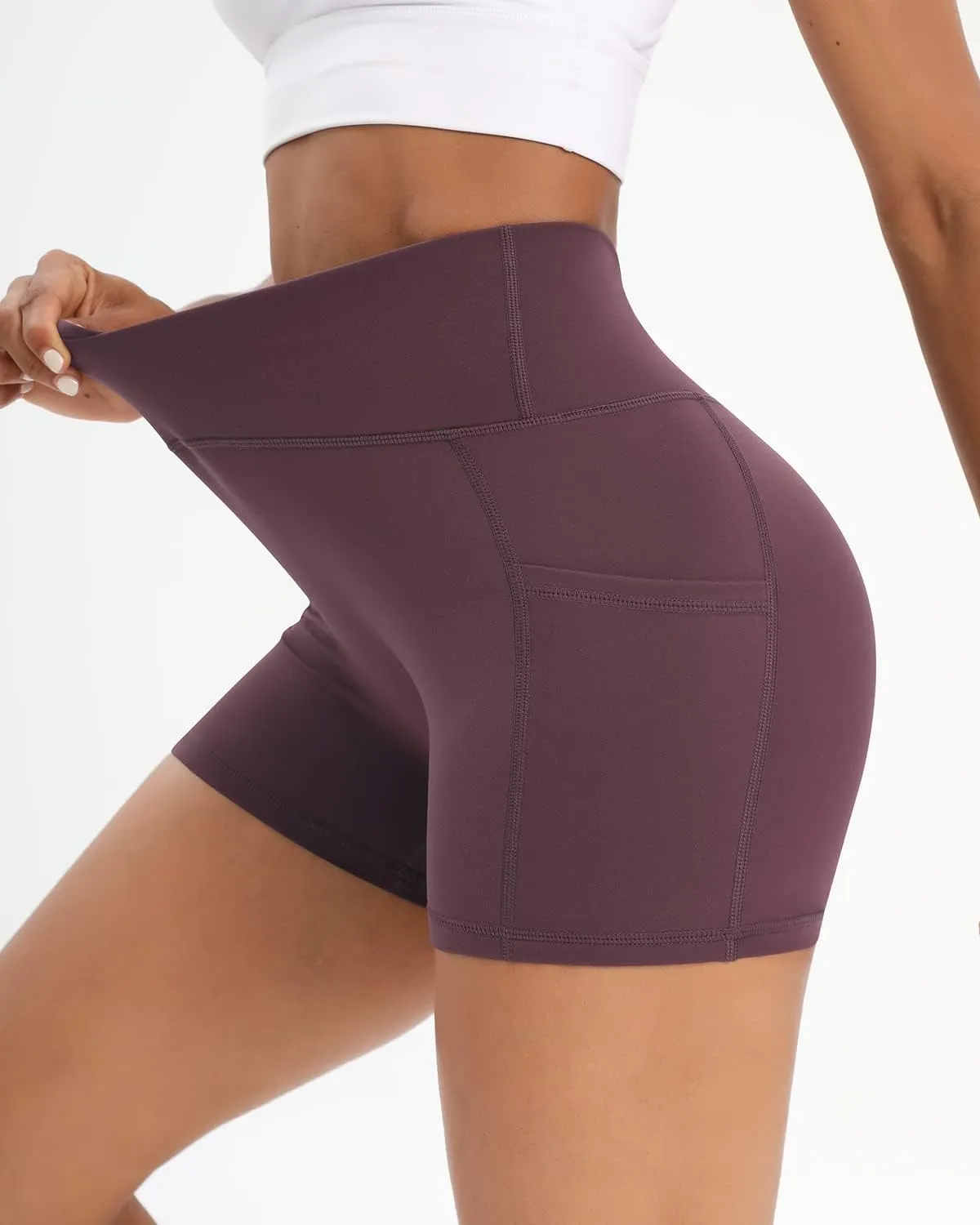 Workout Shorts for Women 2 Pcs Pack Cross Waist Active Gym Spandex Stretchy Yoga Compression with Side Pockets
